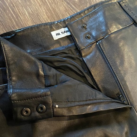 Jil Sander Italian Leather Wide Leg Pants - Picture 6 of 8